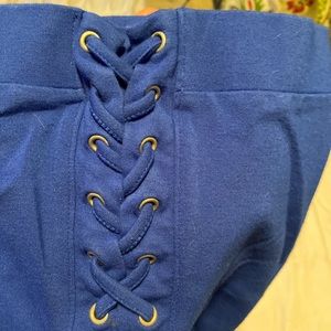 Short royal blue tie front skirt